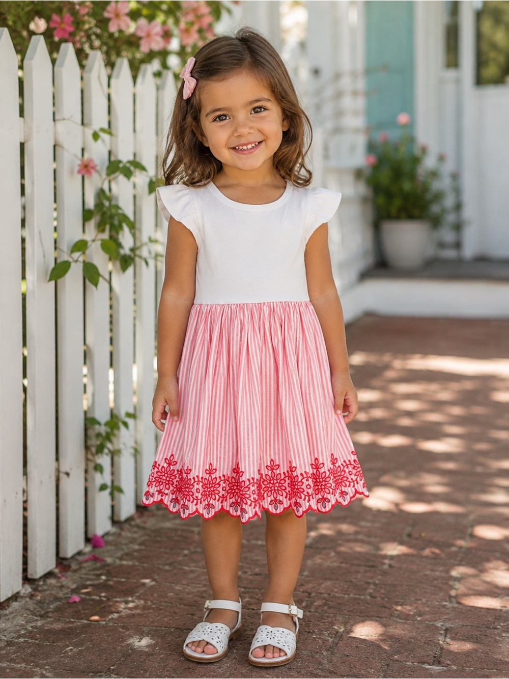 GAP RED STRIPE FLUTTER SLEEVE DRESS GIRLS SIZE 3 YEARS